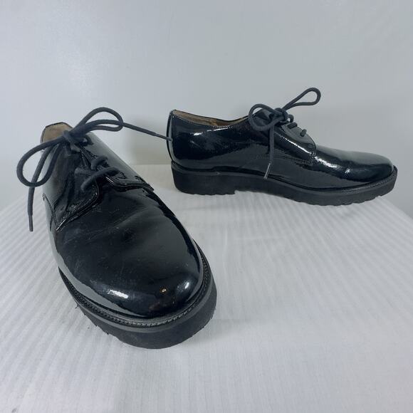 Franco Sarto Conroe Black Faux Patent Leather Lug Sole Oxford Shoe Women 7.5 - Picture 4 of 10